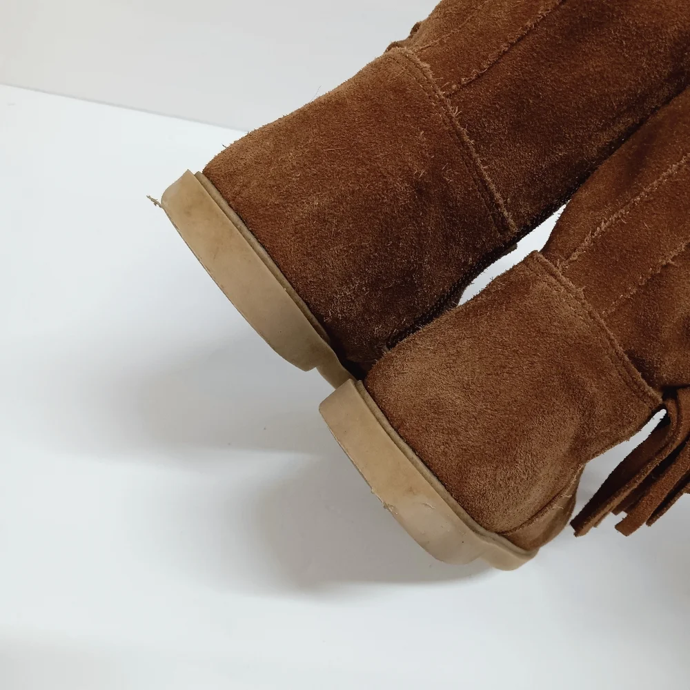 Real Brown Suede Nordstrom Girl's Fringe High Zip Boots Size 10